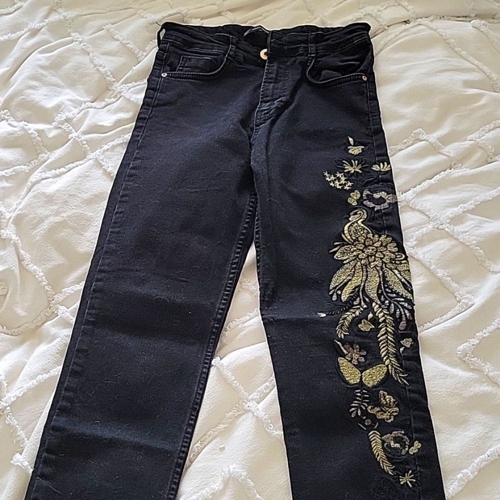 Zara embroidered jeans
